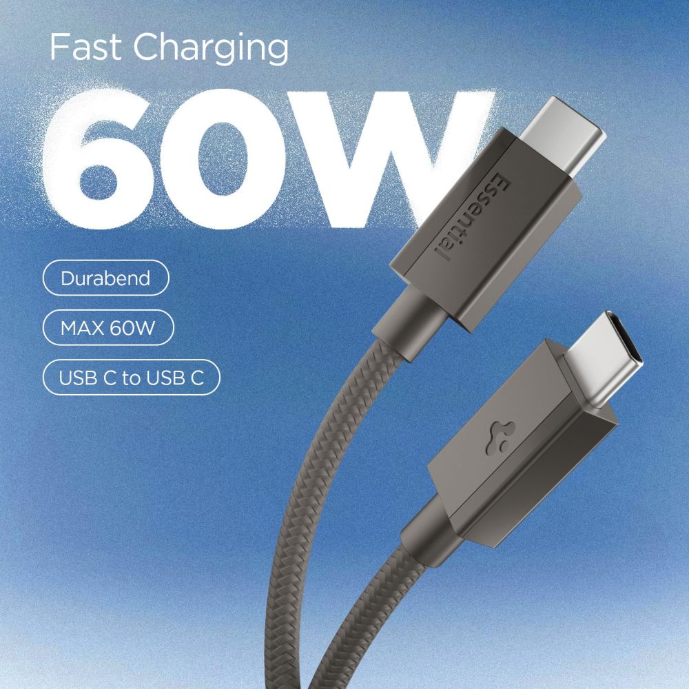 Spigen Essential EB6015CC USB-C 60W 150 cm Kabelis - Tamsiai pilkas