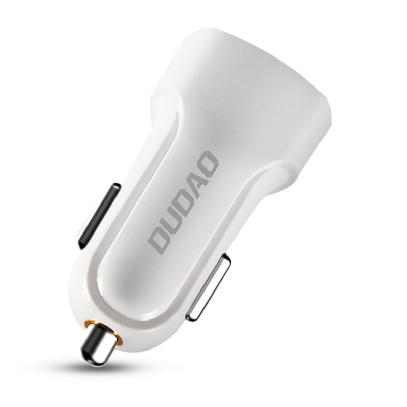 Dudao automobilinis rinkinio įkroviklis 2x USB 2.4A + USB 3in1 Lightning / Type C / micro USB laidas baltas (R7 white)