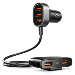 Joyroom greitas automobilinis įkroviklis 5x USB 6.2 A su prailginimo laidu juodas (JR-CL03)