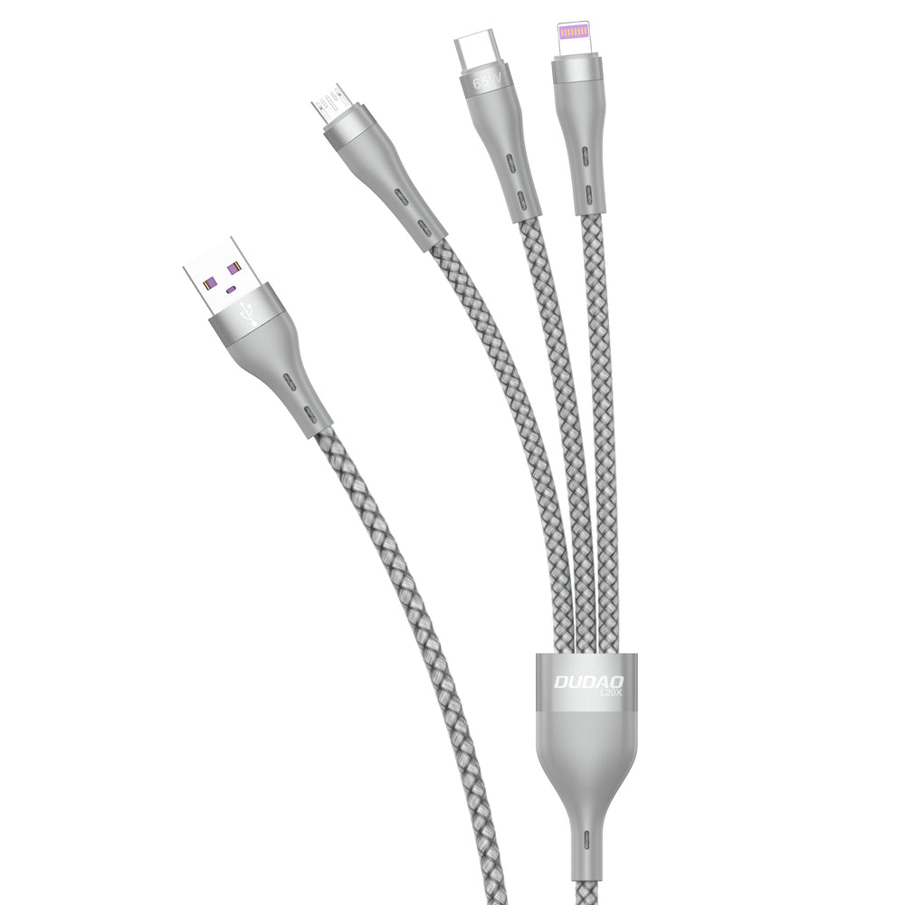Dudao 3in1 USB laidas - Lightning / microUSB / USB Type C 65W 1,2 m pilkas (L20X)