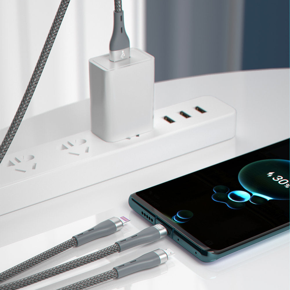 Dudao 3in1 USB laidas - Lightning / microUSB / USB Type C 65W 1,2 m pilkas (L20X)