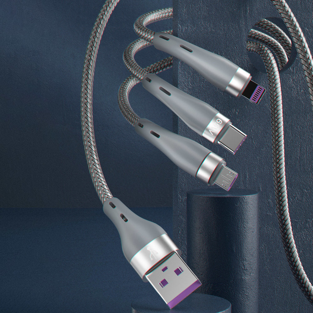 Dudao 3in1 USB laidas - Lightning / microUSB / USB Type C 65W 1,2 m pilkas (L20X)