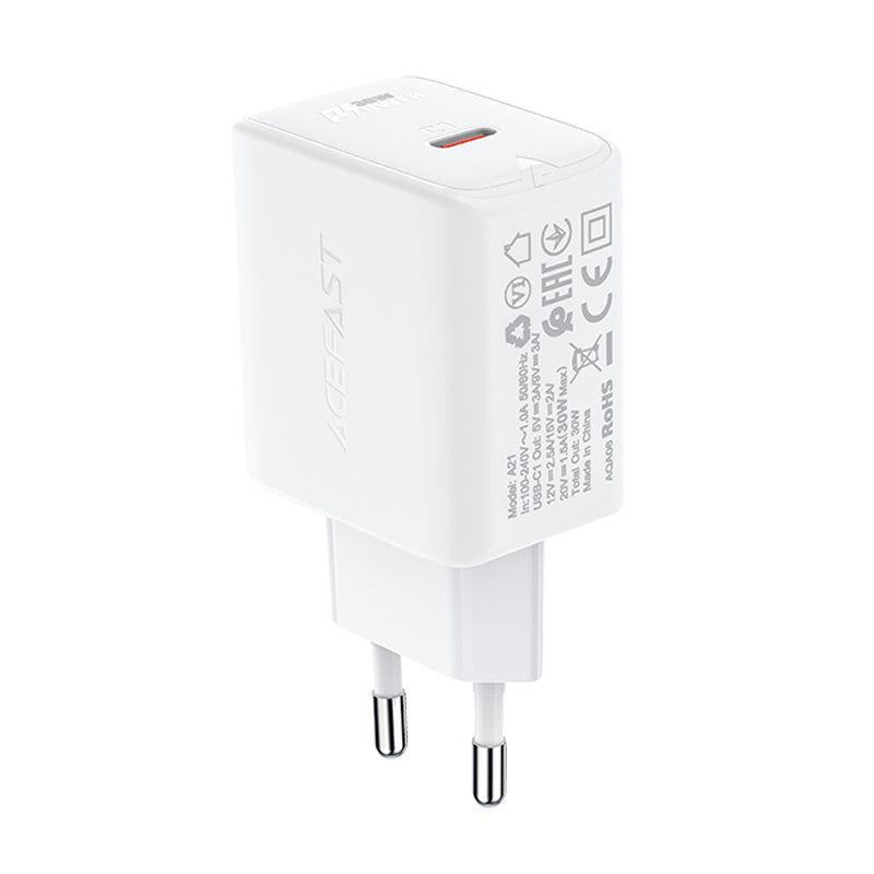 Acefast GaN USB Type-C 30W įkroviklis, PD, QC 3.0, AFC, FCP, baltas (A21 baltas)