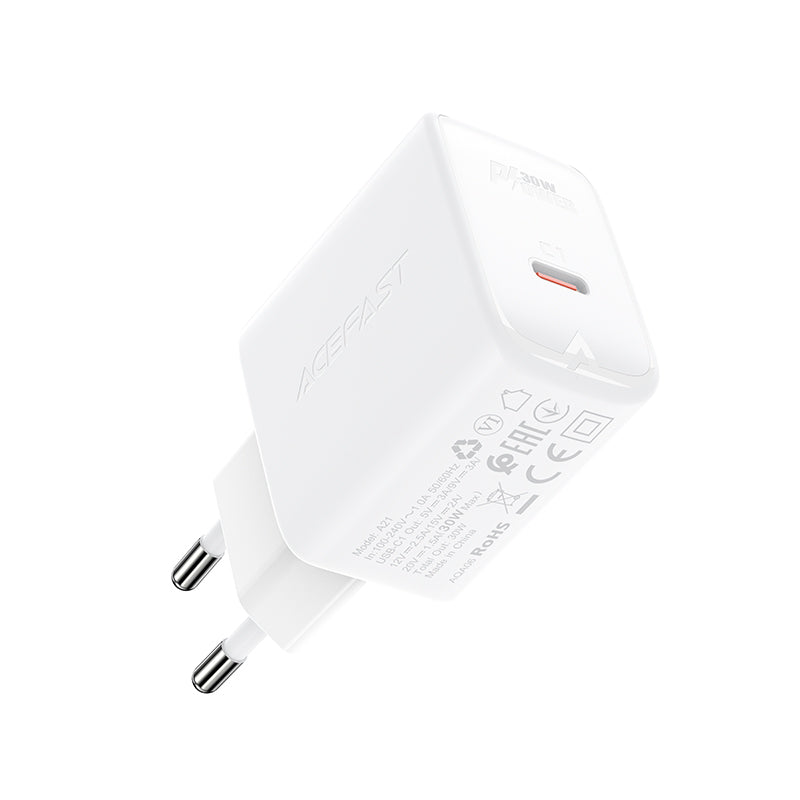 Acefast GaN USB Type-C 30W įkroviklis, PD, QC 3.0, AFC, FCP, baltas (A21 baltas)
