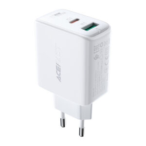 Acefast sieninis įkroviklis USB Type-C / USB 32W, PPS, PD, QC 3.0, AFC, FCP, baltas (A5 baltas)