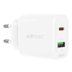 Acefast sieninis įkroviklis USB Type-C / USB 20W, PPS, PD, QC 3.0, AFC, FCP, baltas (A25 baltas)