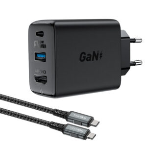 Acefast 2-in-1 GaN 65W įkroviklis USB Type-C / USB, HDMI 4K 60Hz adapteris (rinkinys su laidu), juodas (A17 juodas)