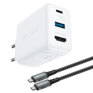 Acefast 2-in-1 GaN 65W įkroviklis USB Type-C / USB, HDMI 4K @ 60Hz adapteris (rinkinys su laidu), baltas (A17 baltas)