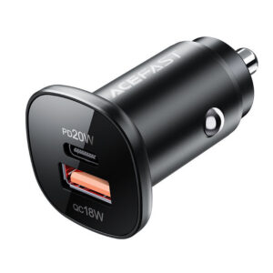 Acefast automobilinis įkroviklis 38W USB Type-C / USB, PPS, Power Delivery, Quick Charge 3.0, AFC, FCP, juodas (B1 juodas)