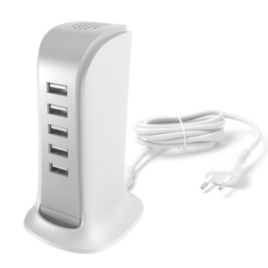 Dudao USB įkroviklis A5EU 5x USB su integruotu EU maitinimo laidu - baltas