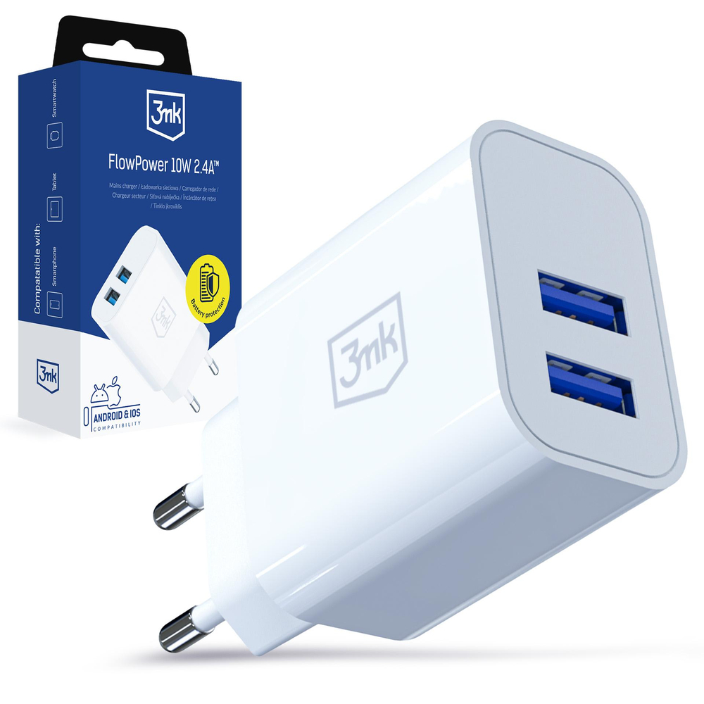 3mk Protection sieninis įkroviklis, 10 W, baltos spalvos