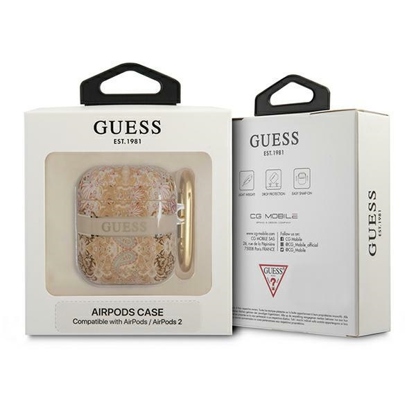 Guess AirPods dėklas – auksinis, Paisley Strap