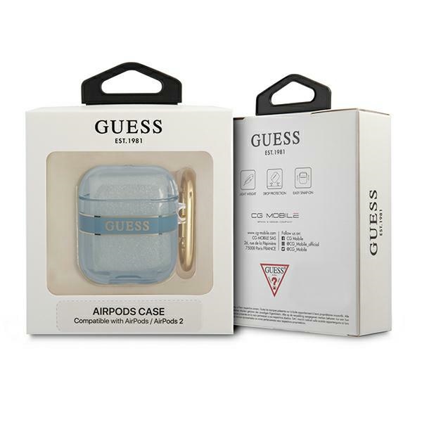 Guess AirPods dėklas su dirželiu – mėlynas