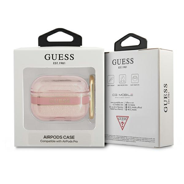 Guess AirPods Pro dėklas su dirželiu – rožinis