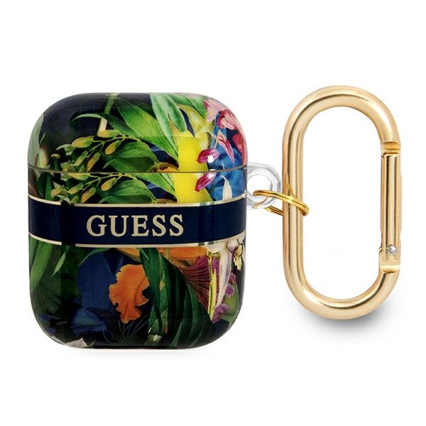 Guess AirPods dėklas – mėlynas, gėlių motyvas