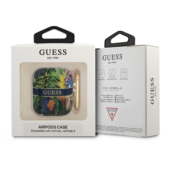 Guess AirPods dėklas – mėlynas, gėlių motyvas