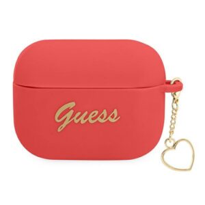 Guess GUAPLSCHSR AirPods Pro dėklas - raudonas silikoninis Charm Heart Collection