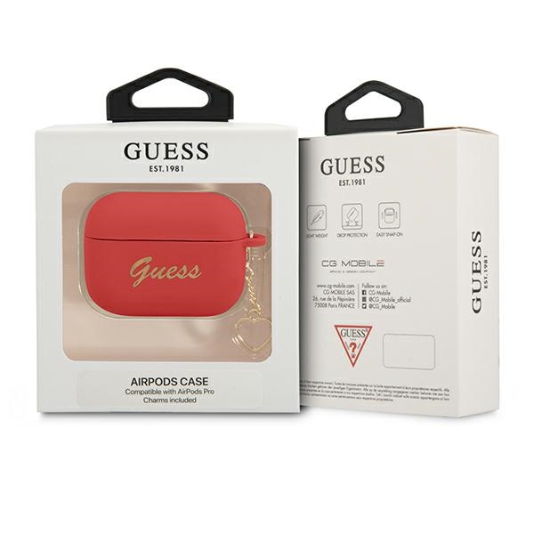 Guess GUAPLSCHSR AirPods Pro dėklas - raudonas silikoninis Charm Heart Collection