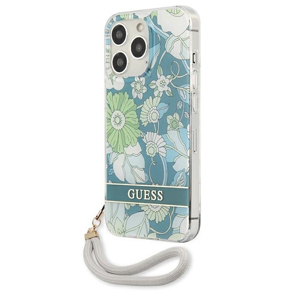 Guess dėklas iPhone 13/13 Pro – žalias, Flower Strap