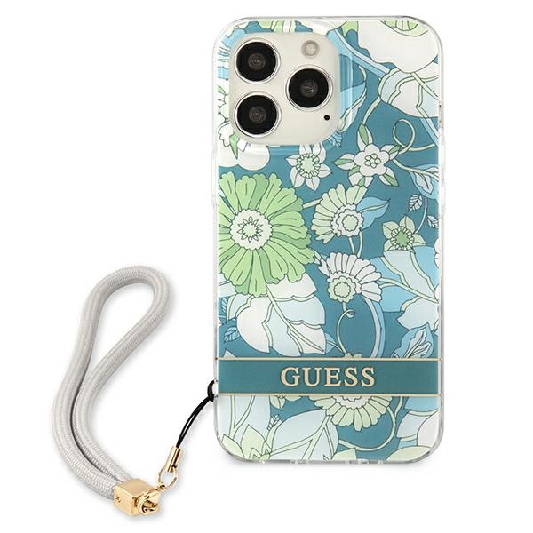 Guess dėklas iPhone 13/13 Pro – žalias, Flower Strap