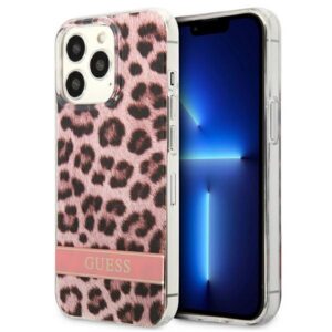 Guess Leopard dėklas iPhone 13/13 Pro – rožinis