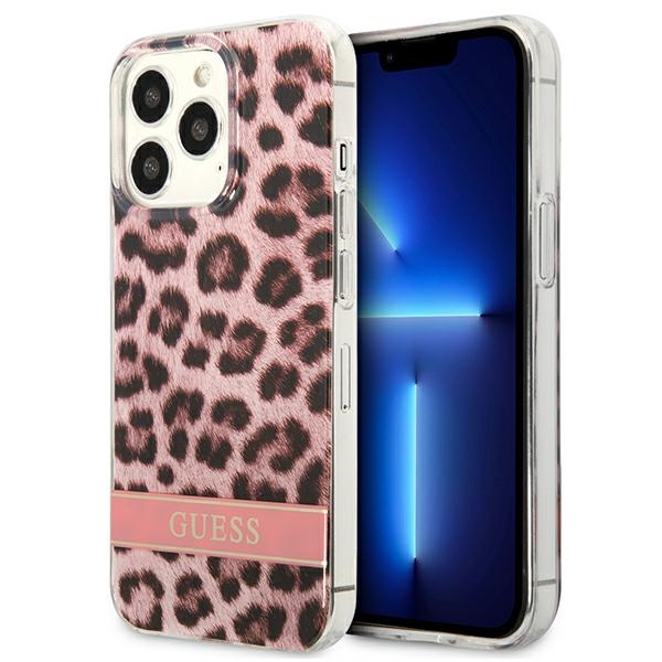 Guess Leopard dėklas iPhone 13/13 Pro – rožinis