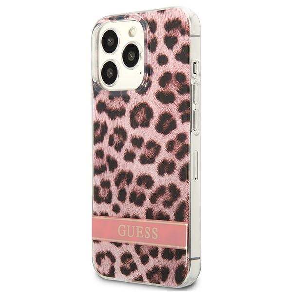 Guess Leopard dėklas iPhone 13/13 Pro – rožinis