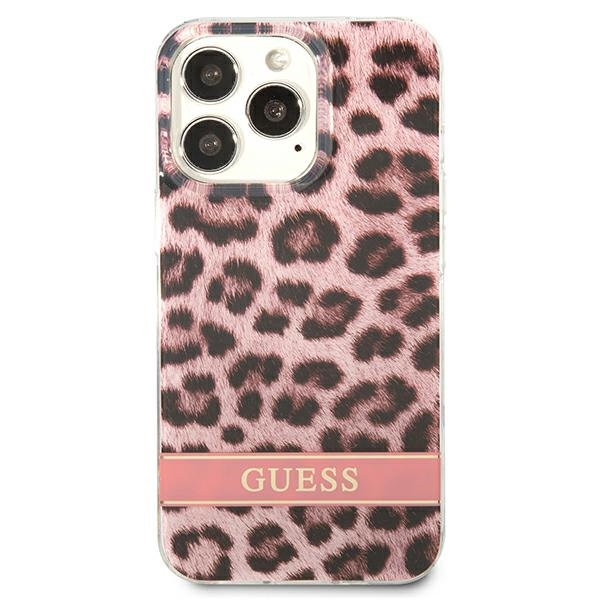 Guess Leopard dėklas iPhone 13/13 Pro – rožinis