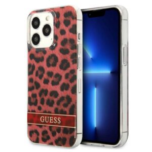 Guess Leopard dėklas iPhone 13/13 Pro – raudonas