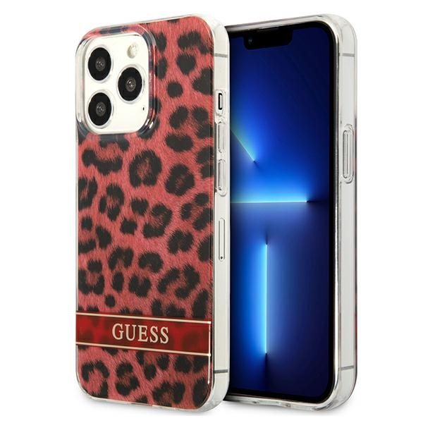 Guess Leopard dėklas iPhone 13/13 Pro – raudonas