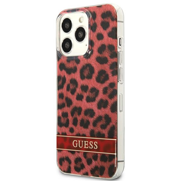 Guess Leopard dėklas iPhone 13/13 Pro – raudonas