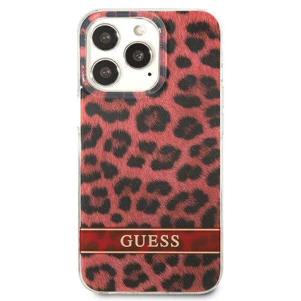 Guess Leopard dėklas iPhone 13/13 Pro – raudonas