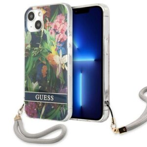 Guess dėklas iPhone 13 mini – mėlynas, Flower Strap