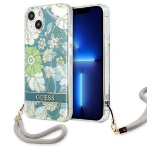 Guess dėklas iPhone 13 mini – žalias, Flower Strap