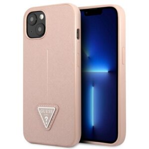 Guess Saffiano Triangle dėklas iPhone 13 mini – rožinis