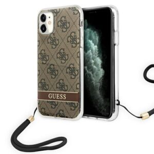 Guess dėklas iPhone 11/XR su dirželiu – rudas