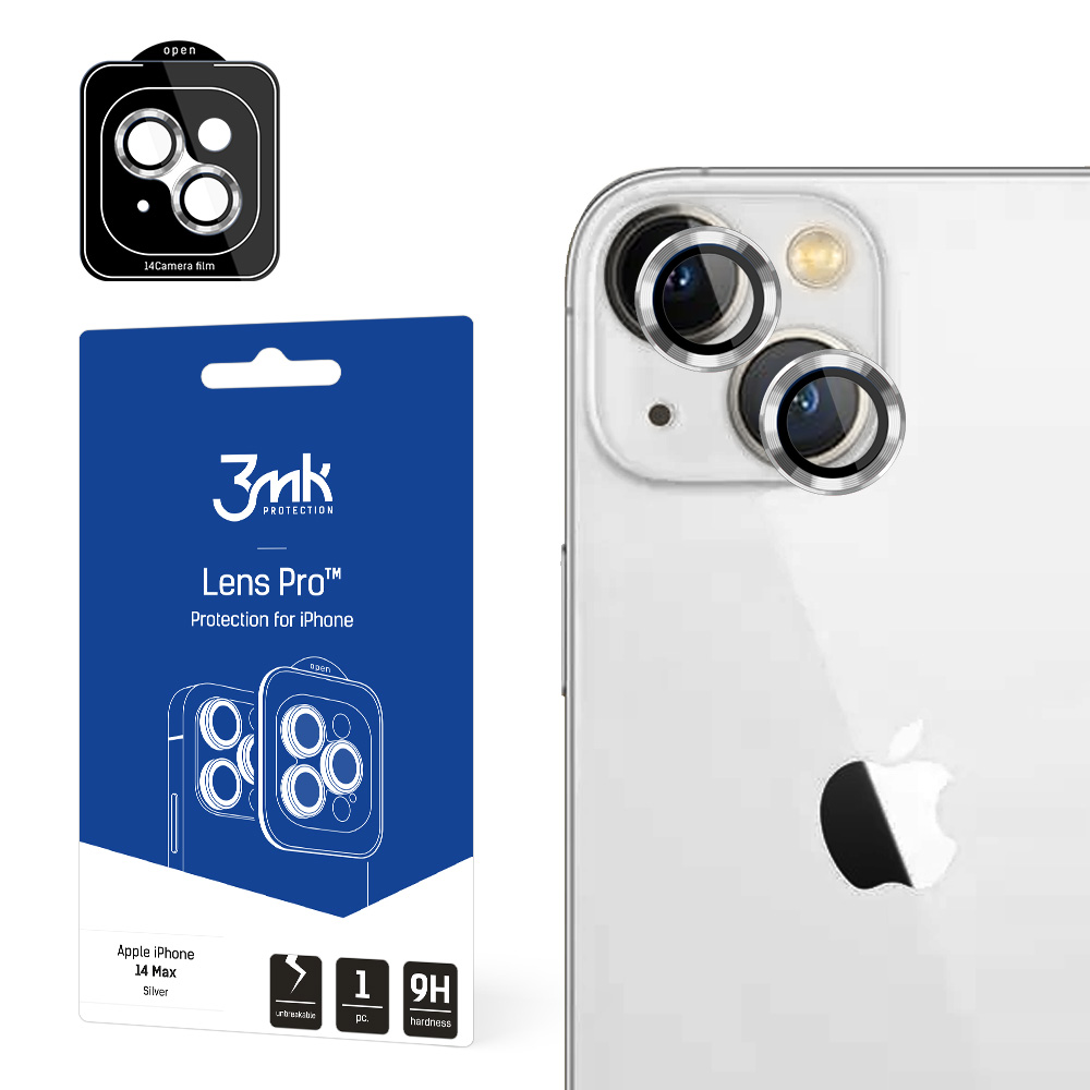 Kameros stiklas skirtas iPhone 14 Plus 9H 3mk Lens Protection Pro serijos objektyvui - sidabrinis