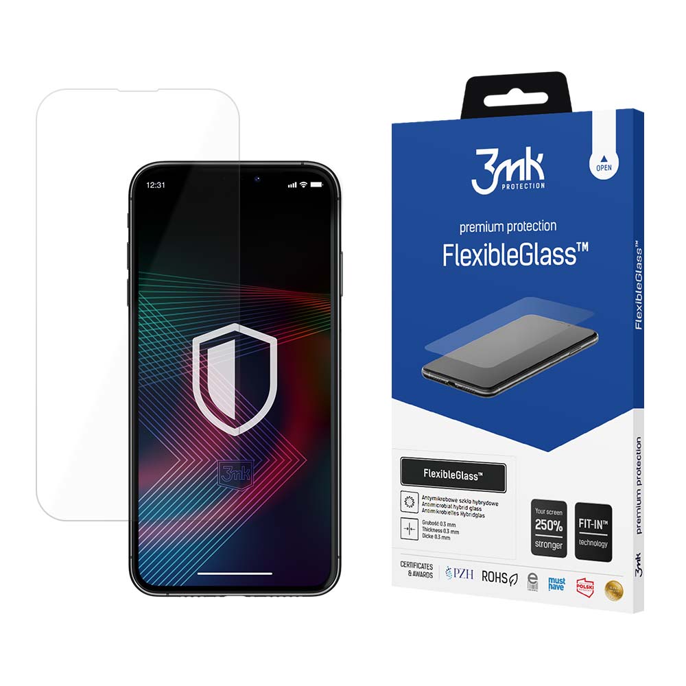Grūdintas stiklas, skirtas iPhone 14 Pro Max / 14 Plus hibridiniam flexi 7H iš 3mk FlexibleGlass serijos