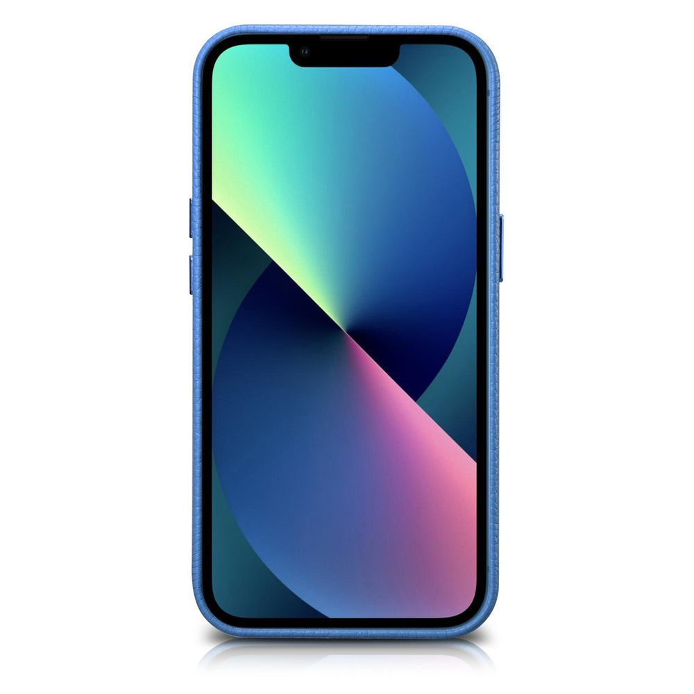 iCarer Litchi Premium Leather MagSafe dėklas iPhone 14 Plus – šviesiai mėlynas