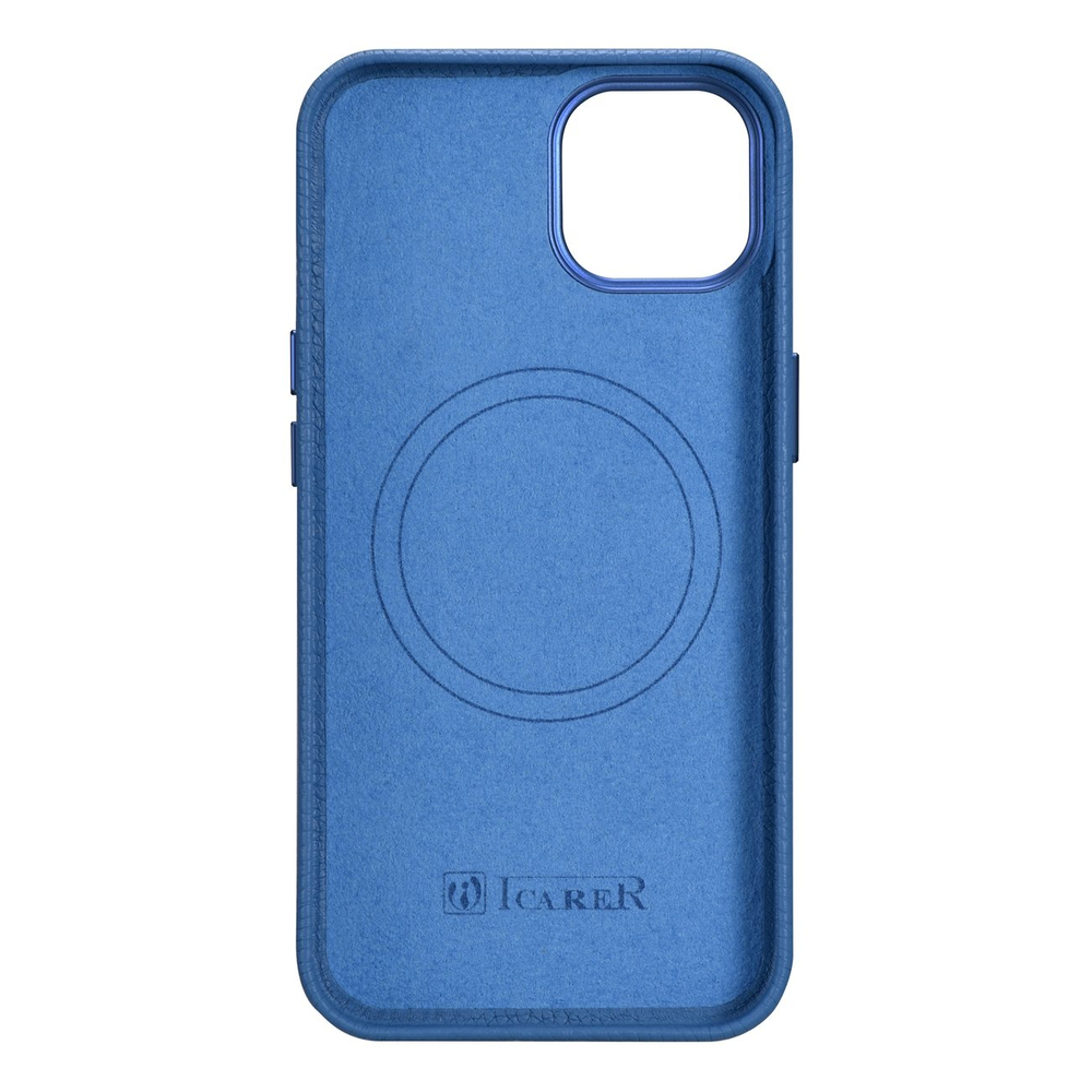 iCarer Litchi Premium Leather MagSafe dėklas iPhone 14 Plus – šviesiai mėlynas