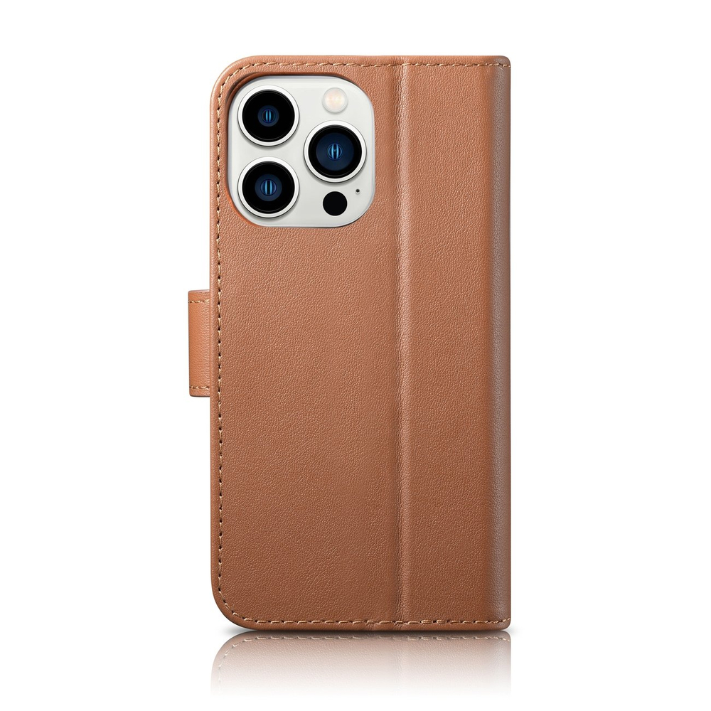 iCarer 2in1 odinis dėklas-piniginė iPhone 14 Pro – rudas