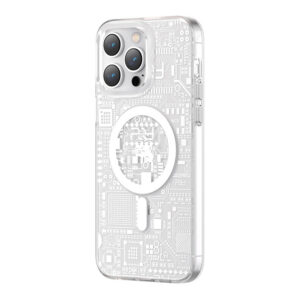 Kingxbar PQY Geek Series MagSafe dėklas iPhone 14 Plus – sidabrinis