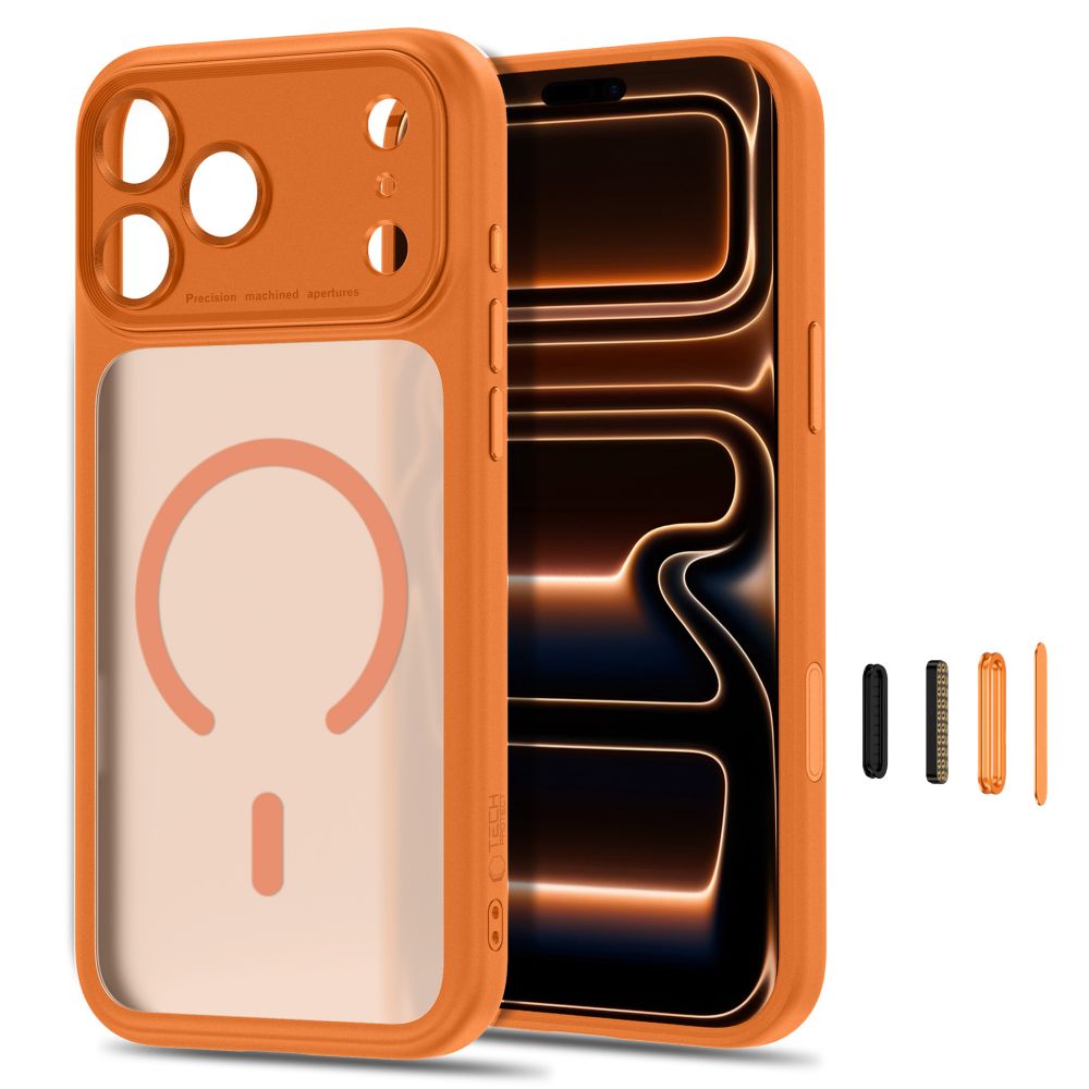 Dėklas Tech-Protect MagPeak MagSafe CC iPhone 17 Pro / 18 Pro, matinis kosminis oranžinis