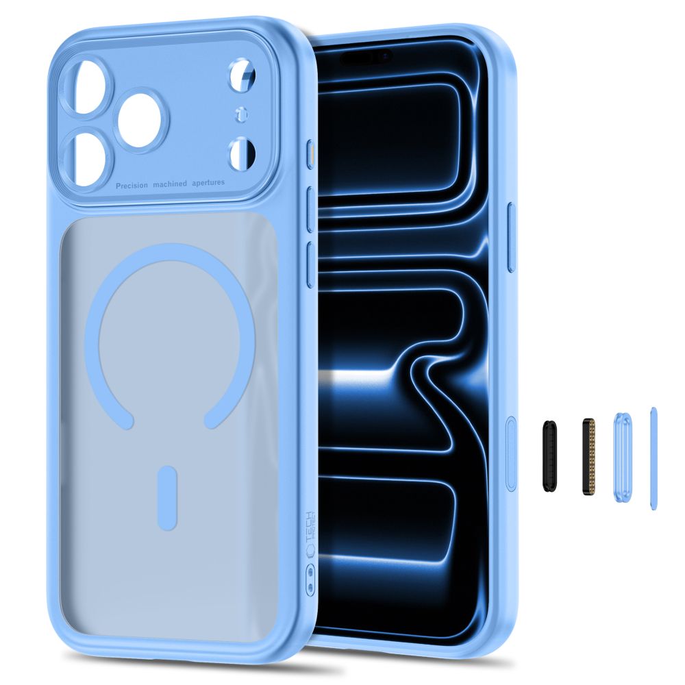 Dėklas Tech-Protect MagPeak MagSafe CC iPhone 17 Pro Max / 18 Pro Max, matinis šviesiai mėlynas
