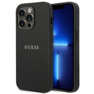 Guess Saffiano Strap dėklas iPhone 14 Pro – juodas