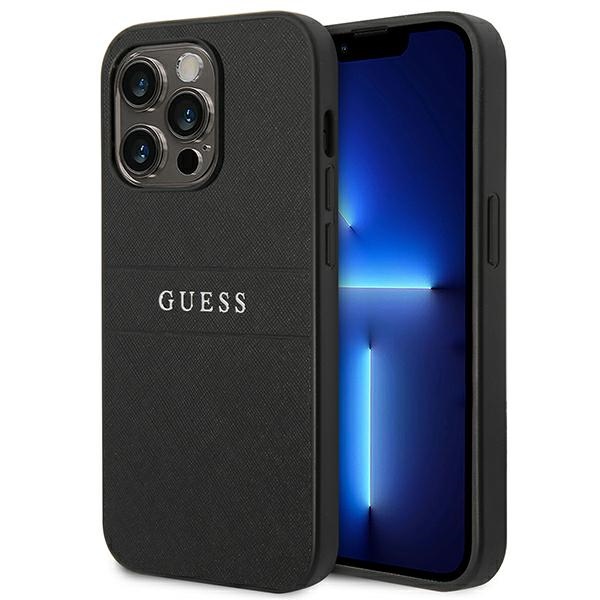 Guess Saffiano Strap dėklas iPhone 14 Pro – juodas