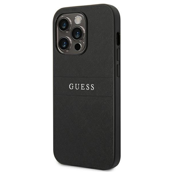 Guess Saffiano Strap dėklas iPhone 14 Pro – juodas