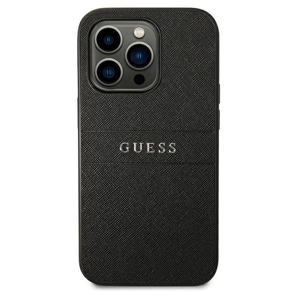 Guess Saffiano Strap dėklas iPhone 14 Pro – juodas