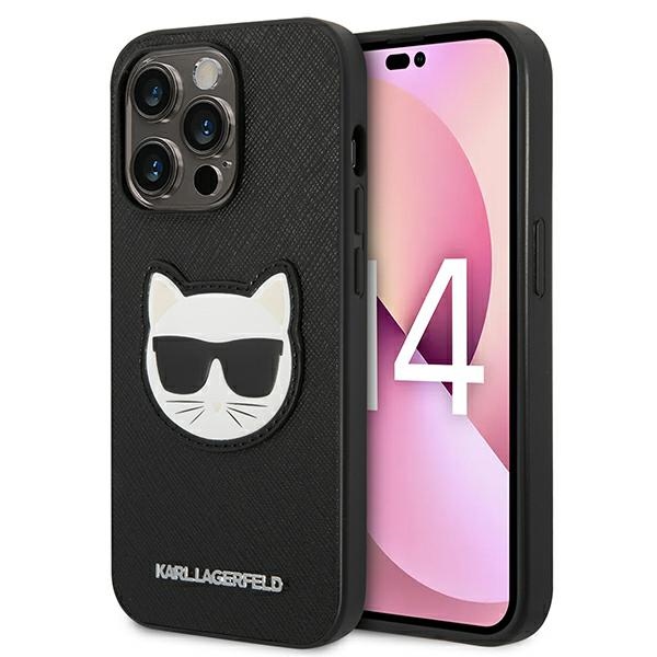 Karl Lagerfeld Saffiano Choupette dėklas iPhone 14 Pro – juodas