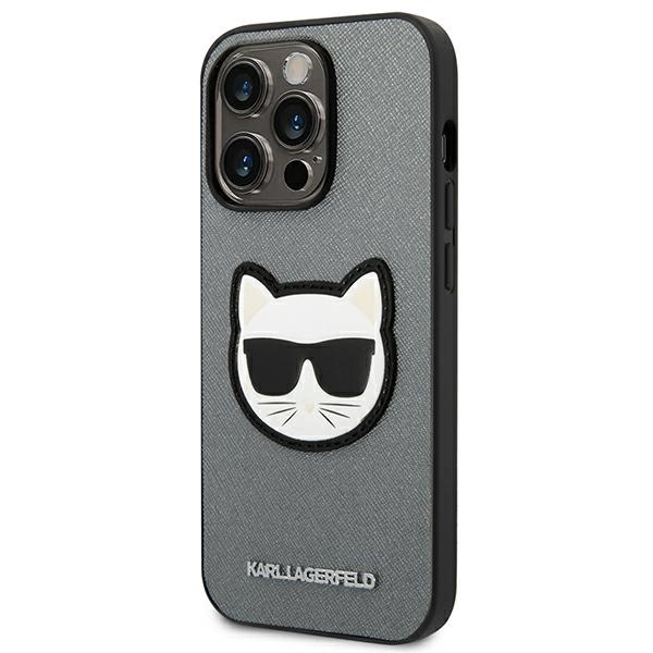 Karl Lagerfeld Saffiano dėklas iPhone 14 Pro Max – sidabrinis